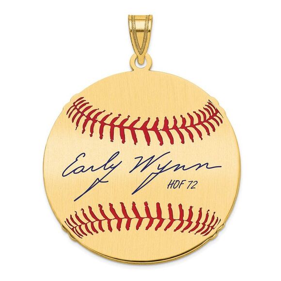 14K Gold Plated Early Wynn Signature LG Enamel Baseball Pendant
